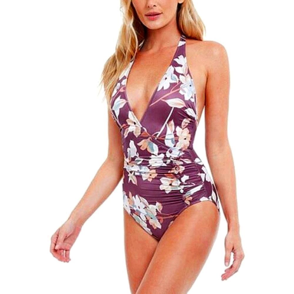 Gottex Muave Halter Neck Floral Print One-Piece Swimsuit Size 16